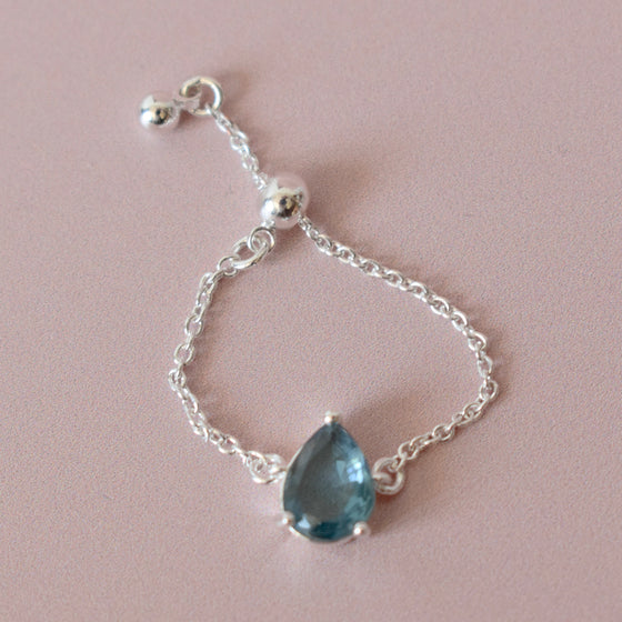 Bague chaîne ajustable bleu