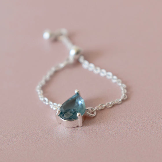 Bague chaîne ajustable bleu