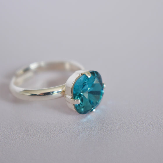 Bague ARIANE | Cristal bleu océan argenté