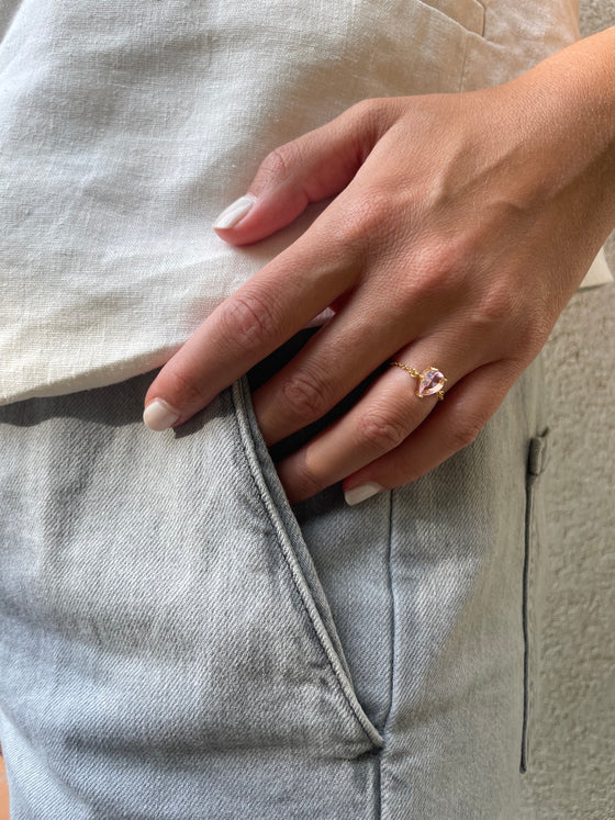 Bague chaîne ajustable rose